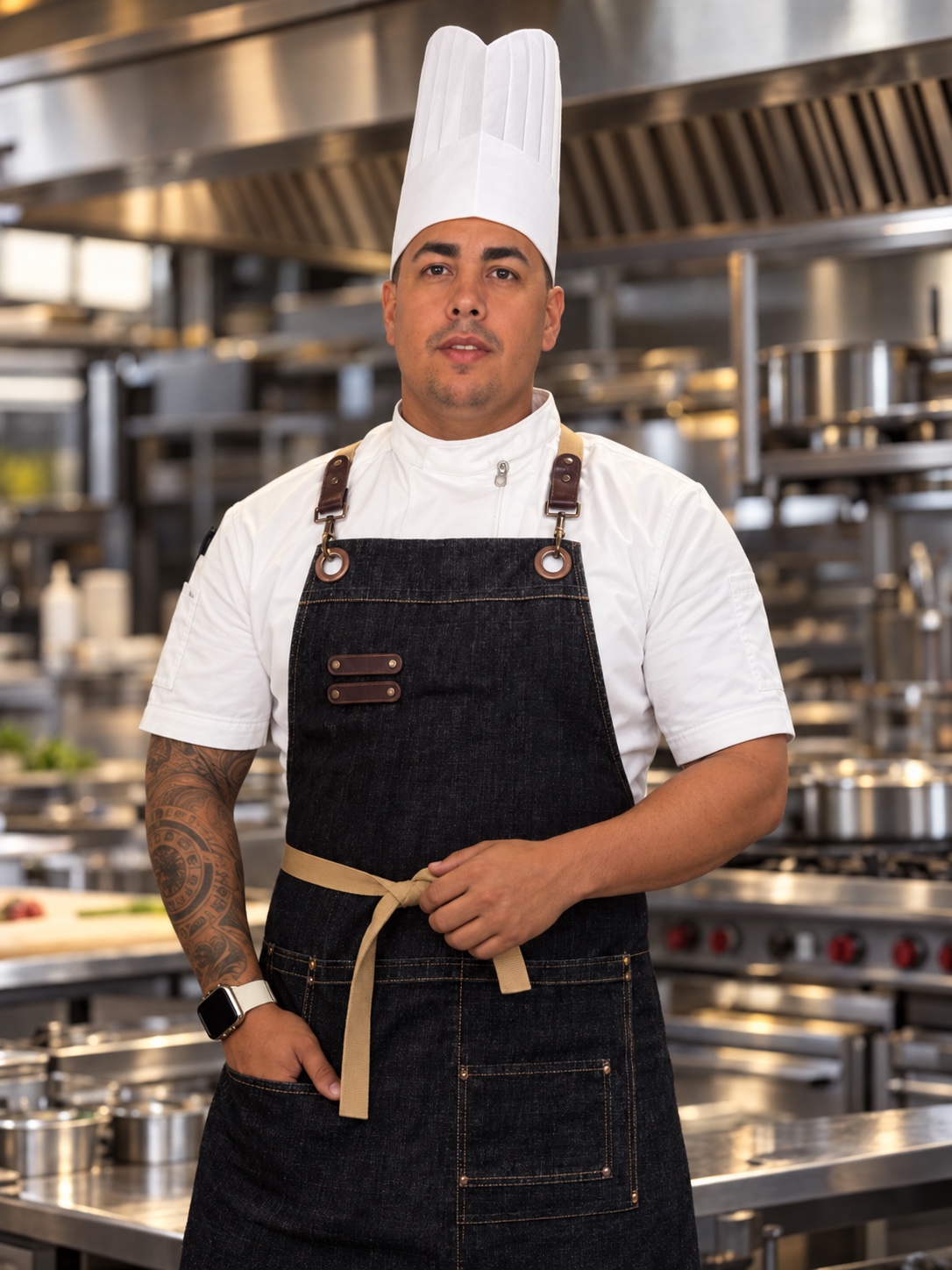 Chef Carlos Rodríguez Valentín con uniforme de chef en una cocina profesional
